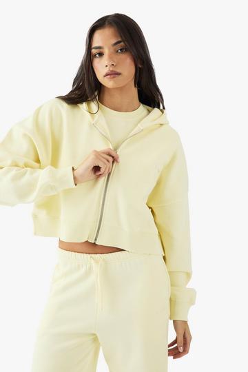 DSGN Studio Embroidered Zip Through Boxy Crop Hoodie lemon