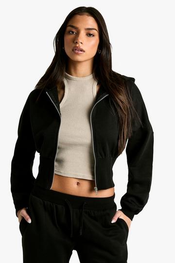 Corset Balloon Sleeve Cropped Hoodie black