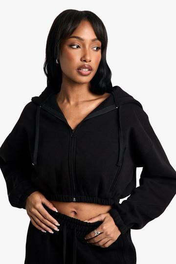 Cropped Zip Through Seam Detail Hoodie black