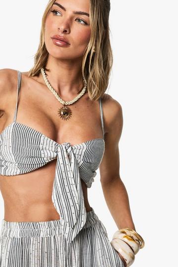 Sequin Stripe Cotton Beach Crop Top cream