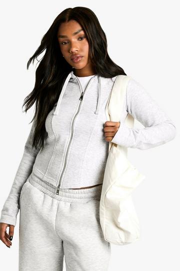 Grey Corset Detail Zip Through Hoodie