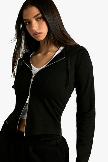 Corset Detail Zip Through Hoodie black