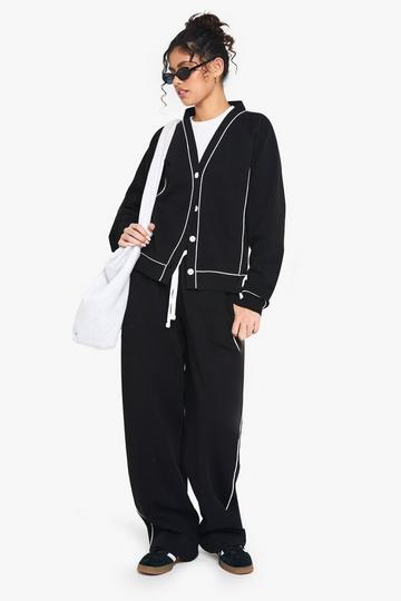 V Neck Cardigan and Jogger Tracksuit black