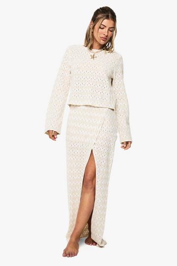 Zig Zag Knitted Beach Maxi Skirt beige