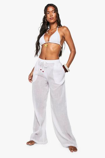 Beaded Cotton Beach Trousers white