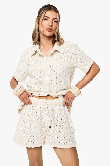 Zig Zag Knitted Beach Shorts beige