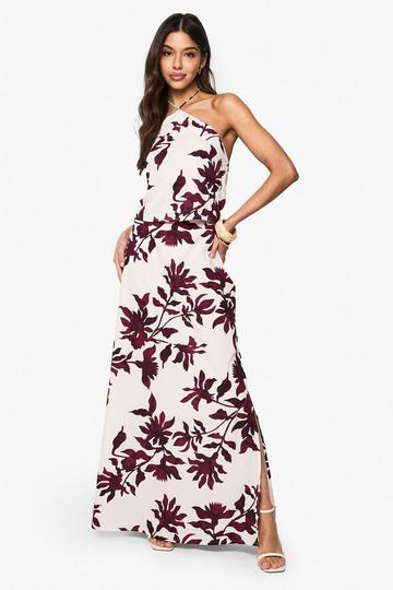 Floral Basic Bias Cut Woven Maxi Skirt purple