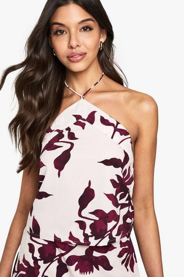 Basic Geweven Crop Top Met Halter Neck En Bloemen purple