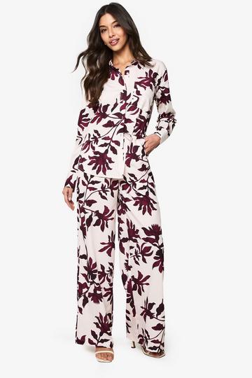 Basic Woven Large Floral Drawstring Wide Leg Trousers purple