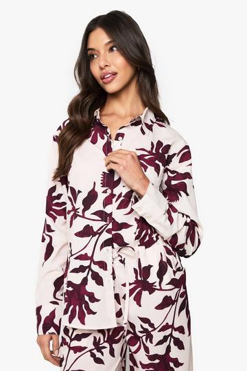 Basic Geweven Bloemenprint Blouse Met Lange Mouwen purple