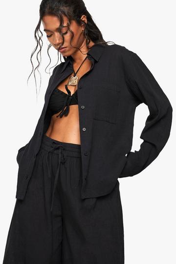 Crinkle Cotton Beach Shirt black