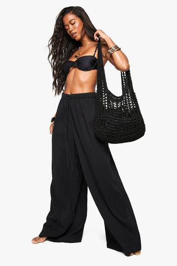 Crinkle Cotton Beach Trousers black