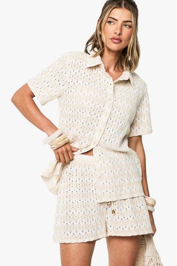 Zig Zag Knitted Beach Shirt beige