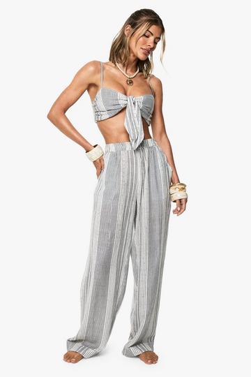 Sequin Stripe Cotton Beach Trousers cream