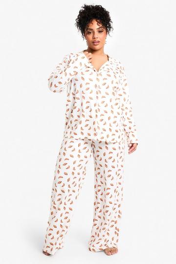 White Plus Croissant Long Sleeve & Trouser PJ Set