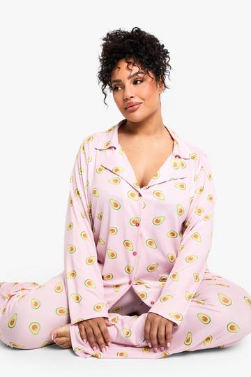 Pink Plus Avocado Print Long Sleeve & Trouser PJ Set