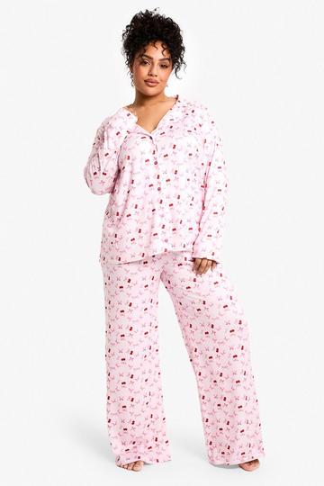 Pink Plus Cherry Print Long Sleeve & Trouser PJ Set