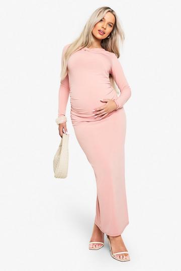 Zwangerschap Maxi Jurk Met Gedraaide Detail dusty pink