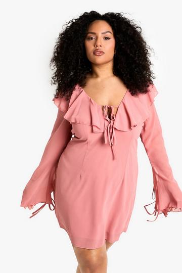 Blush Pink Plus Woven Ruffle Shift Dress