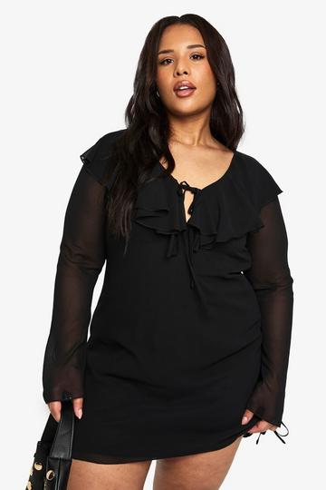 Plus Woven Ruffle Shift Dress black