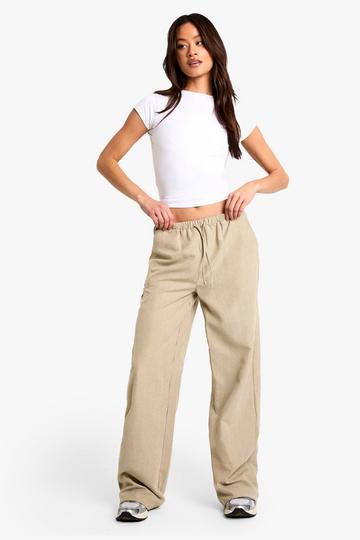 Stone Beige Tall Peached Soft Thin Drawcord Straight Leg Trouser