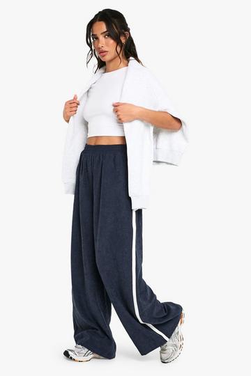 Navy Petite Side Stripe Peached Wide Leg Trousers