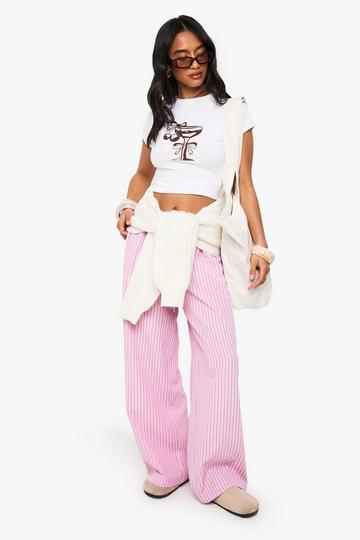 Petite Stripe Drawstring Wide Leg Trousers pink