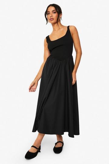 Petite Fabric Mix Scoop Neck Midaxi Dress black