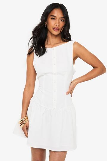 Petite Drop Waist Shift Mini Dress white