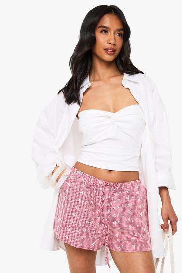 Petite Geborduurde Gingham Shorts red
