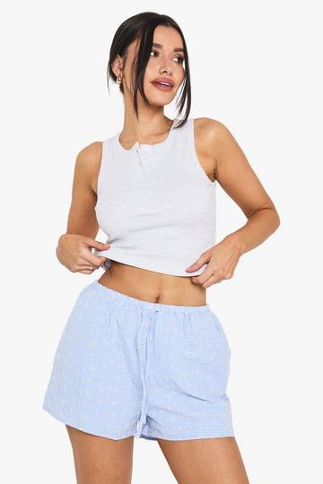 Tall Geborduurde Gingham Shorts blue