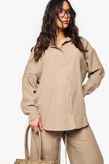 MATERNITY CRINKLE STRIPE STRIPE SHIRT taupe