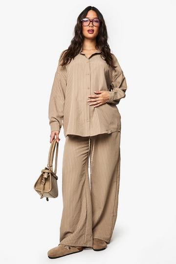 MATERNITY CRINKLE STRIPE STRIPE TROUSER taupe