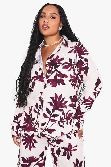 Grande taille - Chemise basique fleurie à manches longues purple