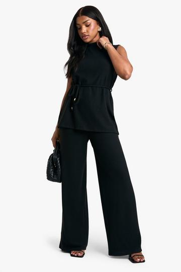 Geborstelde Tuniek Top Met Ceintuur En Wide Leg Broek black