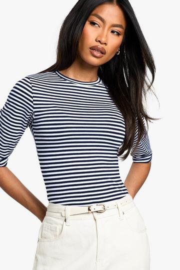 STRIPE 3/4 SLEEVE CREW NECK BODYSUIT stripe