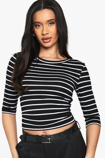 Gestreepte Top Met Driekwartsmouwen black_white