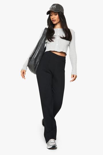 Slim Fit Ponte Broek Met Biezen En Wijde Pijpen black