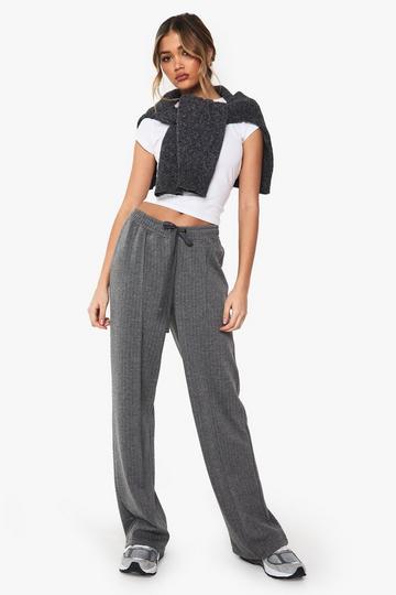 PONTE PINSTRIPE PINTUCK DRAWSTRING WIDE LEG TROUSER grey