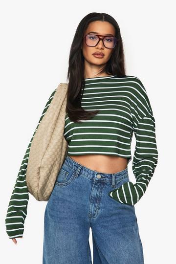 STRIPE LONG SLEEVE CROP TOP green