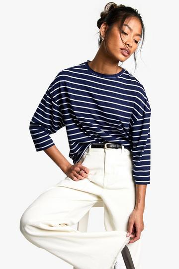 Contrasterende Gestreepte Crop Top Met Lange Mouwen navy