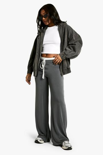 Peached Jersey exposed waistband wide leg trouser charcoal