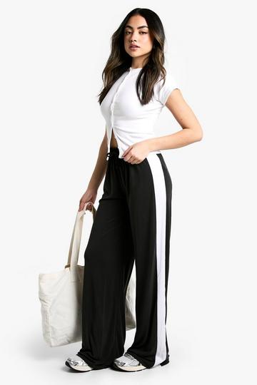 Peached Jersey side stripe wide leg trouser black