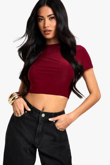 Slinky Basic Short Sleeve Crop Top red