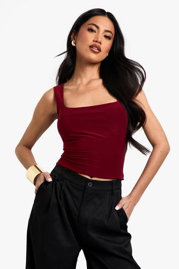 Double Layer Slinky Square Neck Crop top red