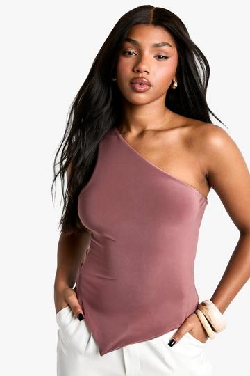 Double Layer Slinky One Shoulder Asym Hem Top mauve