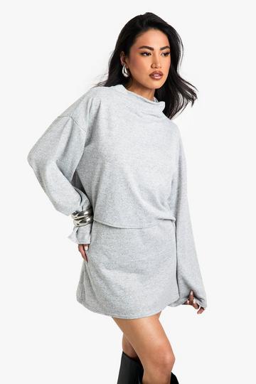 Brushed Melange High Neck Long Sleeve Top grey marl