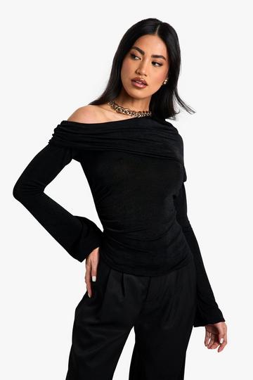 Black Acetate Slinky One shoulder Bardot