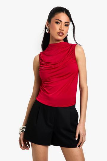 Slinky high Neck Ruched Top red