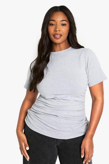 Plus Cotton Ruched Side Short Sleeve T-Shirt ash grey